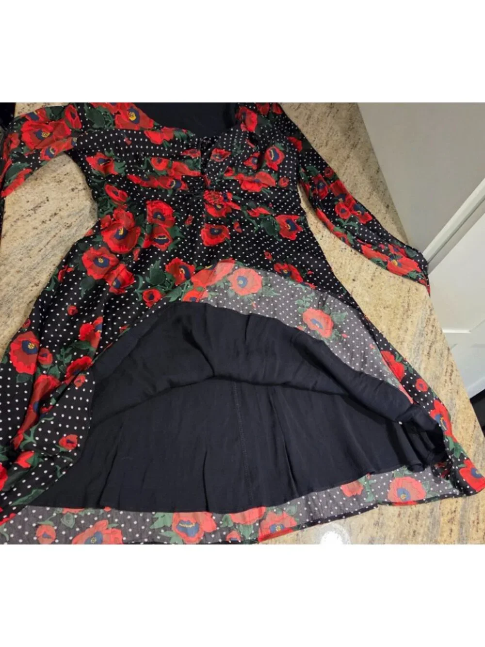 New! Free People Size 12 Morning Light Black Print Long Sleeve Mini Dress